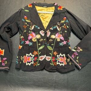Chaudry KS Embroidered Boho Jacket Small Black Floral India Festival Floral